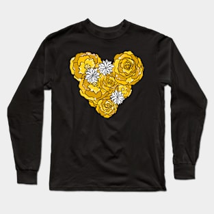 Yellow Heart of Roses and Daisies Long Sleeve T-Shirt